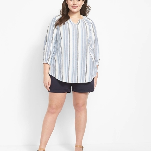 NWT Lane Bryant Women Gray/White Striped Relaxed 3/4 Sleeve Scoop-neck Blouse 22 - Picture 2 of 11